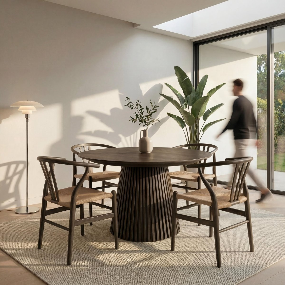 Essgruppe mit 4 Stühle und Esstisch - ø120 cm - Ausziehbar bis 220 cm Räuchereiche - FURNHOUSE