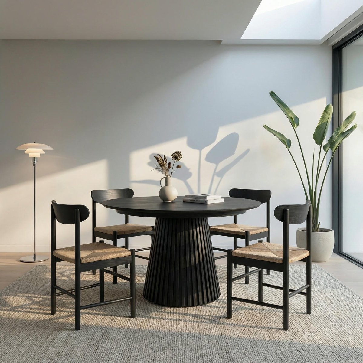 Essgruppe mit 4 Stühle und Esstisch - ø140 cm - Ausziehbar bis 240 cm Schwarz - FURNHOUSE