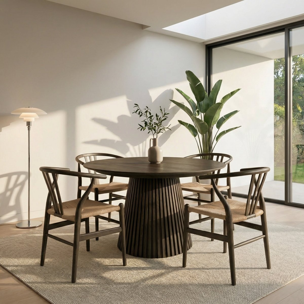 Essgruppe mit 4 Stühle und Esstisch - ø140 cm - Ausziehbar bis 240 cm Räuchereiche - FURNHOUSE