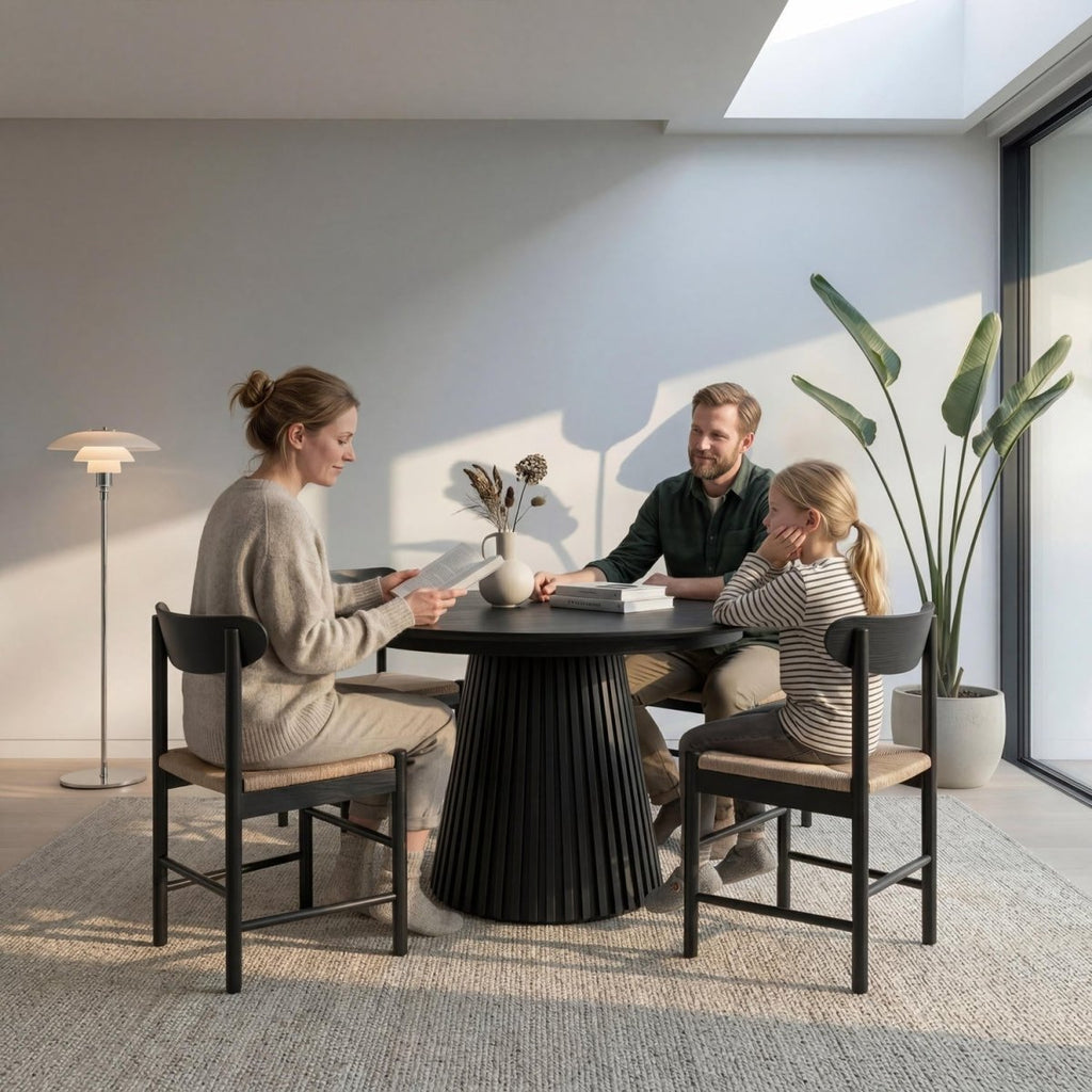 Essgruppe mit 4 Stühle und Esstisch - ø140 cm - Ausziehbar bis 240 cm Schwarz - FURNHOUSE