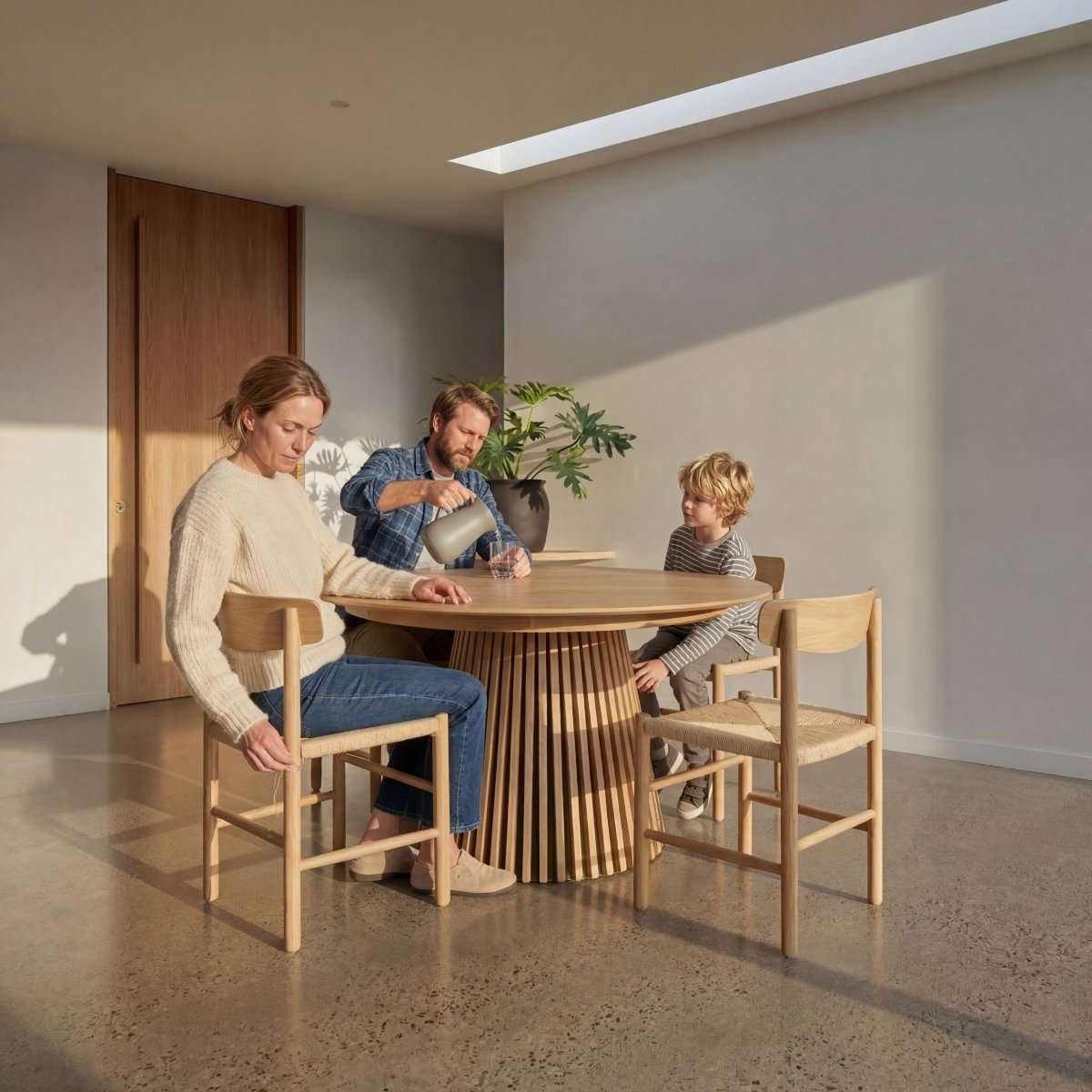 Essgruppe mit 4 Stühle und Esstisch - ø120 cm - Ausziehbar bis 220 cm Wildeiche - FURNHOUSE