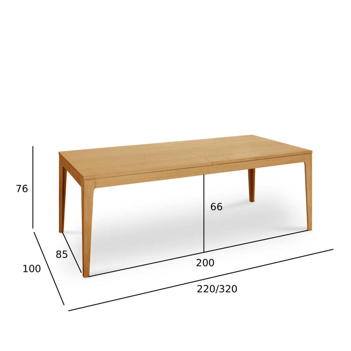 Rechteckiger Esstisch 220x100 cm - Ausziehbar bis 320 cm - Wildeiche Natur - FURNHOUSE