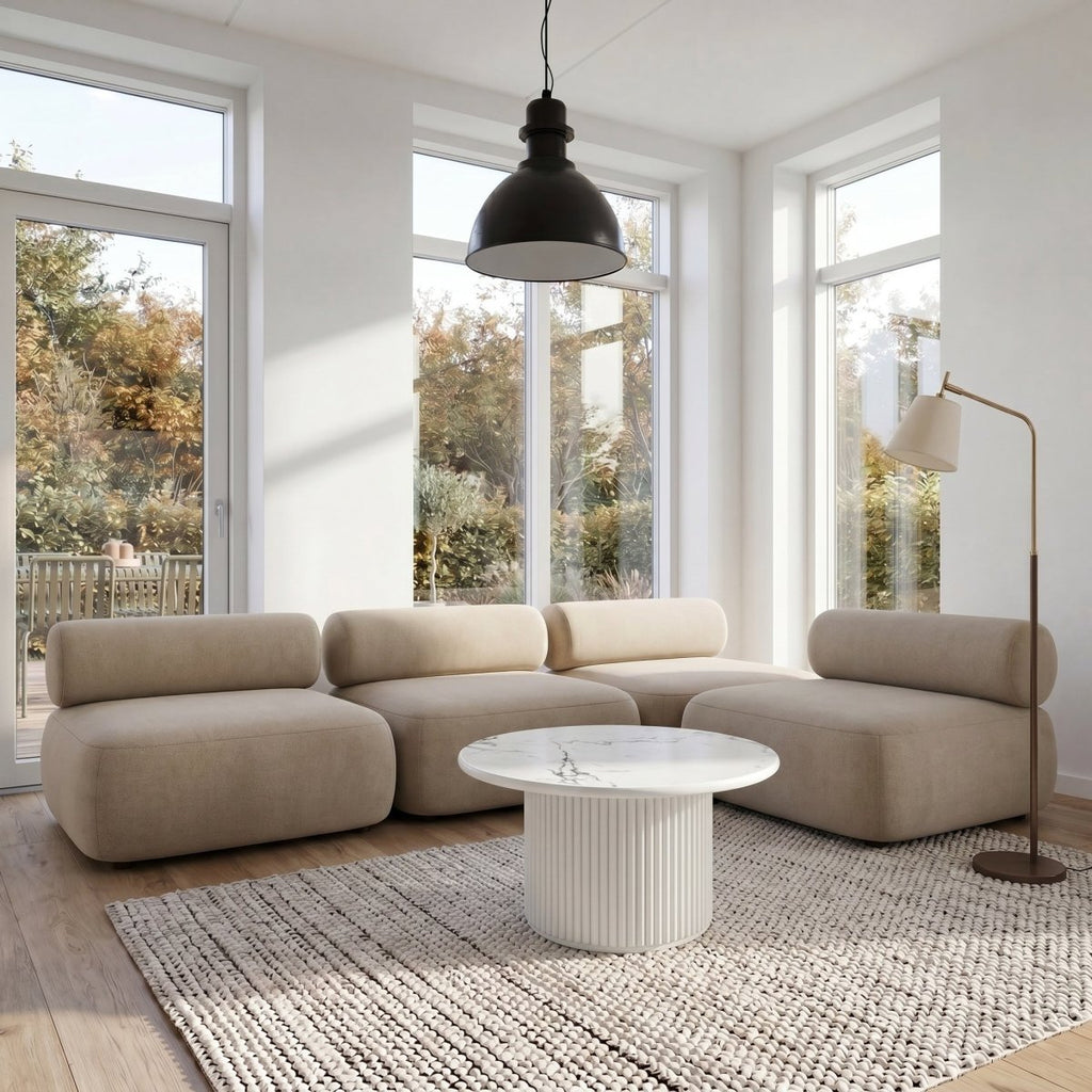 Runder Couchtisch Ø80 cm – Marmoroptik Weiß | Pflegeleicht & Robust - FURNHOUSE