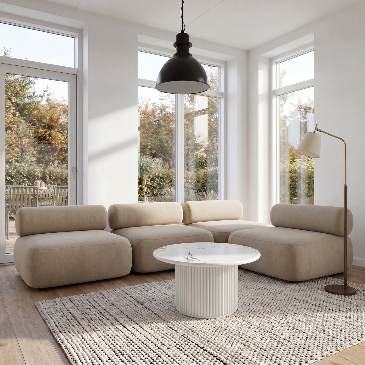 Runder Couchtisch Ø80 cm – Marmoroptik Weiß | Pflegeleicht & Robust - IBBE DESIGN - FURNHOUSE