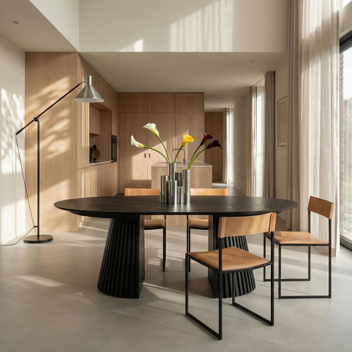 Runder Esstisch ø120 cm - Ausziehbar bis 220 cm - Eiche Schwarz - FURNHOUSE