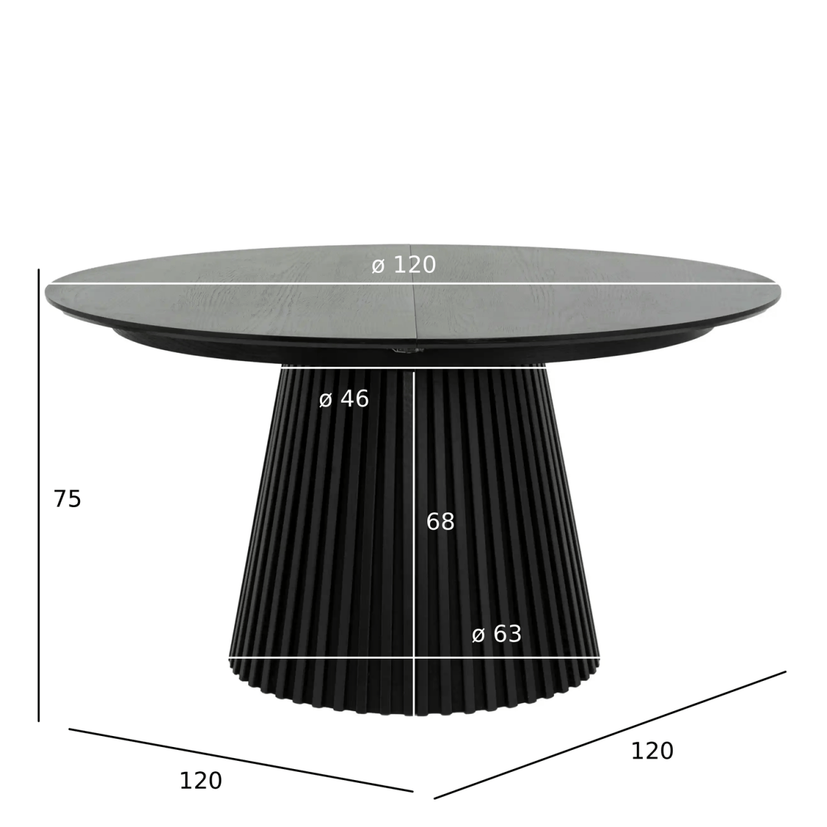 Runder Esstisch ø120 cm - Ausziehbar bis 220 cm - Eiche Schwarz - FURNHOUSE
