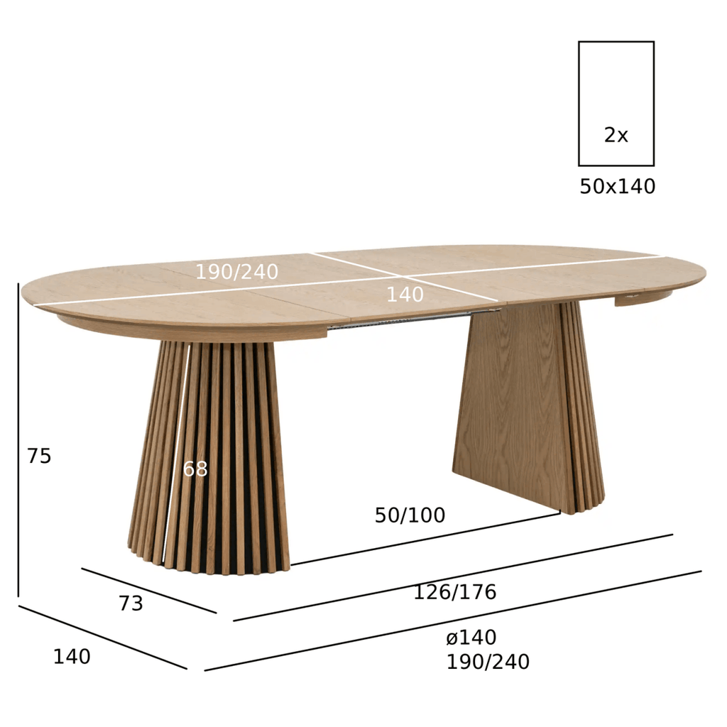 Runder Esstisch ø140 cm - Ausziehbar bis 240 cm - Eiche Natur - FURNHOUSE