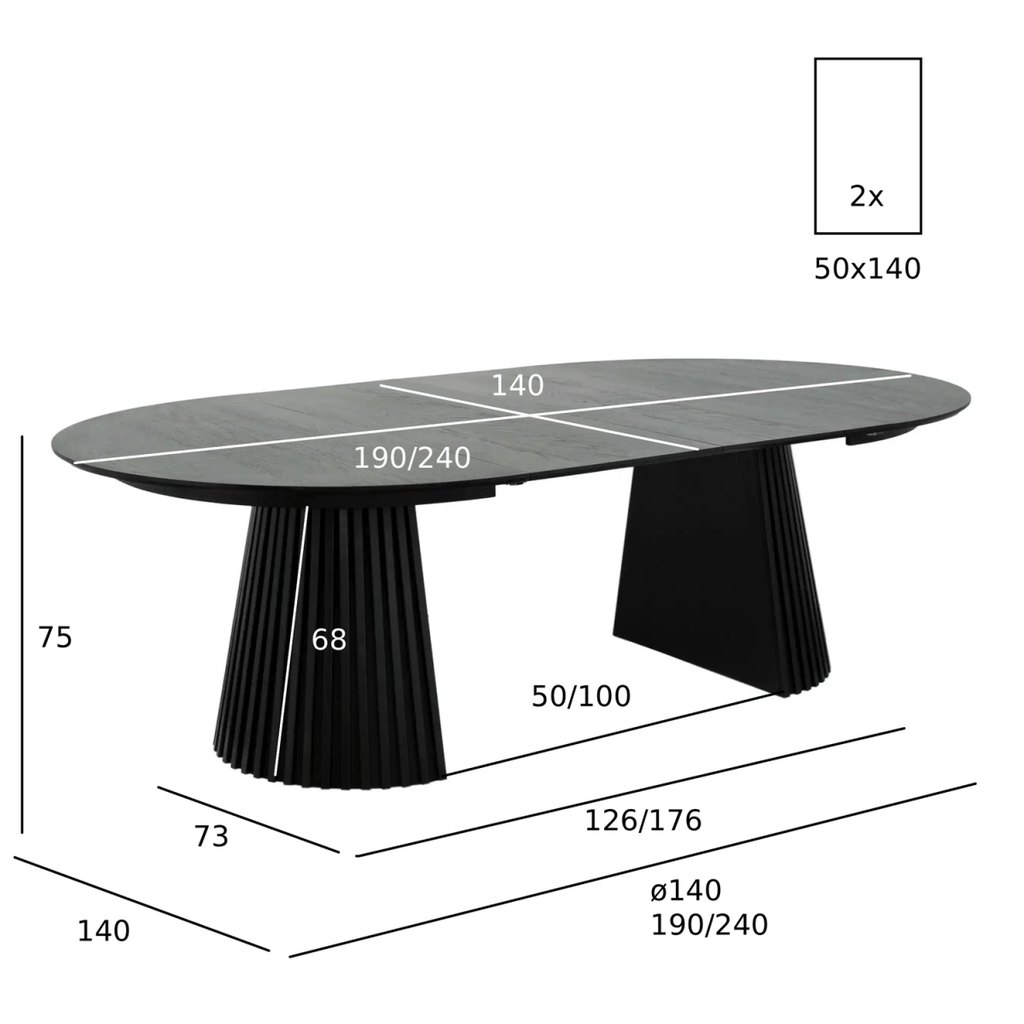Runder Esstisch ø140 cm - Ausziehbar bis 240 cm - Eiche Schwarz - FURNHOUSE