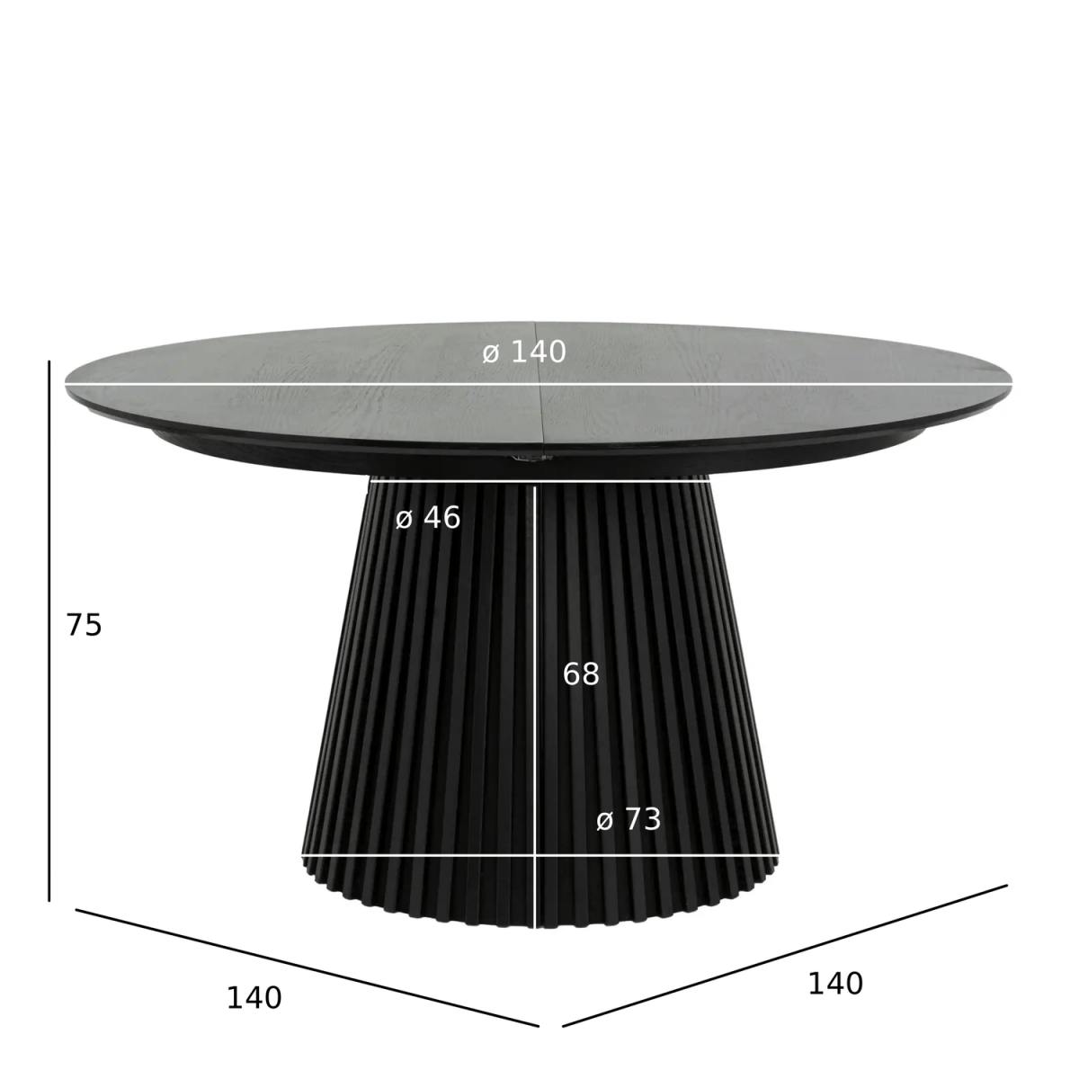 Runder Esstisch ø140 cm - Ausziehbar bis 240 cm - Eiche Schwarz - FURNHOUSE