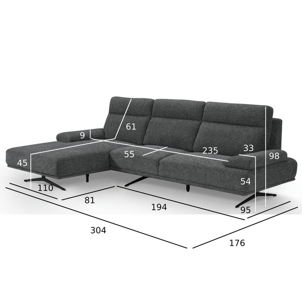 Seattle L-Form Ecksofa Links - Stoffbezug Grau - FURNHOUSE