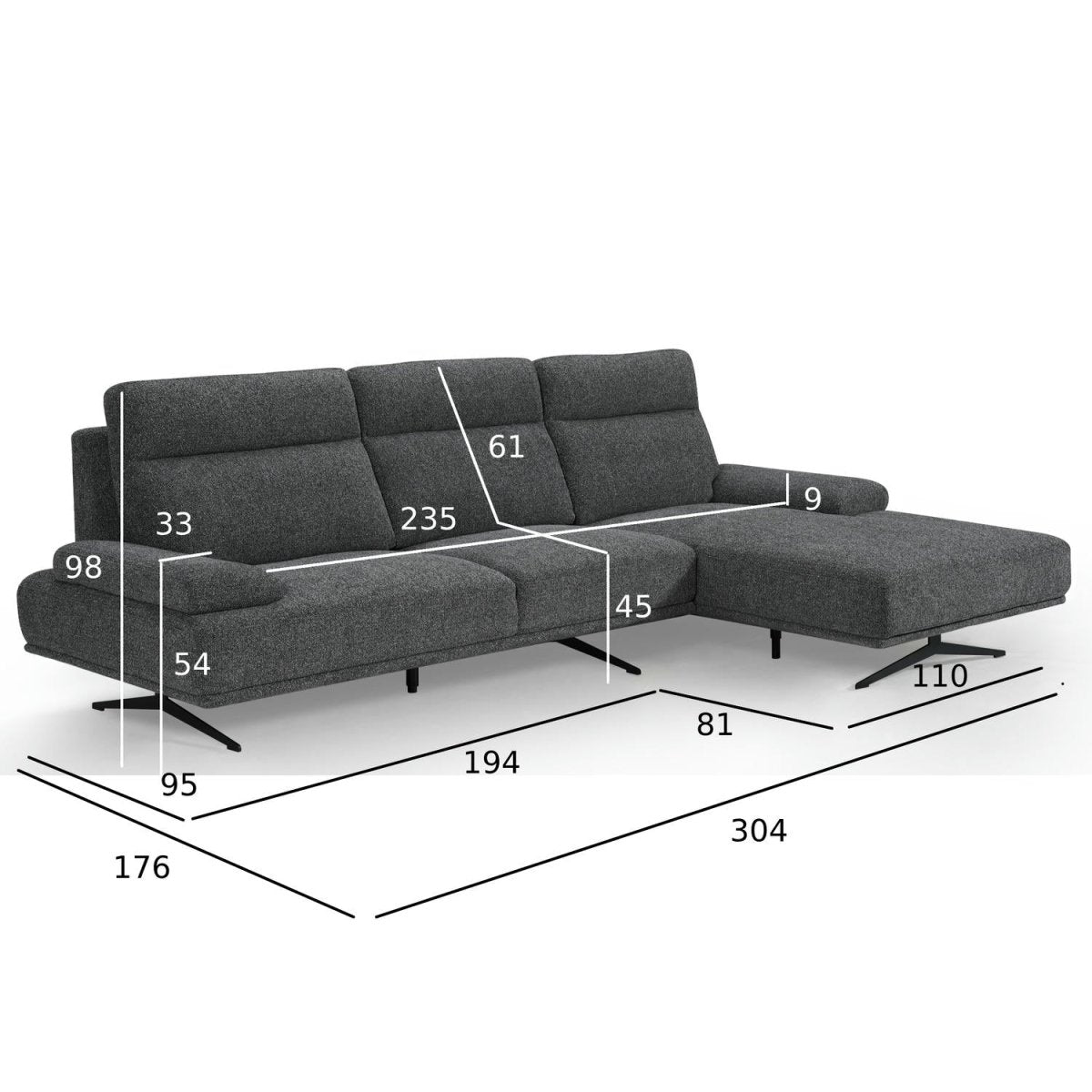 Seattle L-Form Ecksofa Rechts - Stoffbezug Grau - FURNHOUSE