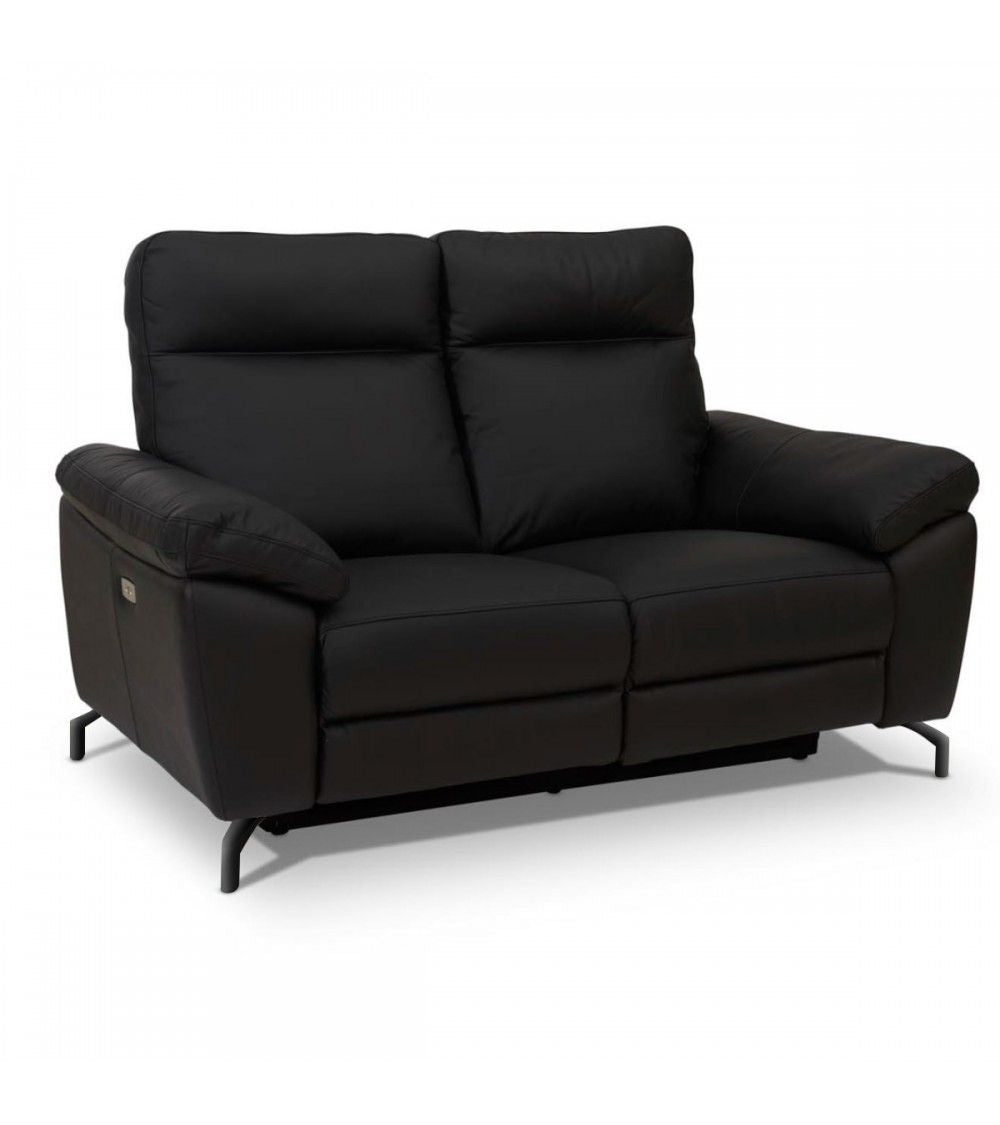 Selesta 2-Sitzer Sofa – mit Elektrische Relaxfunktion, USB - Echtleder Schwarz
