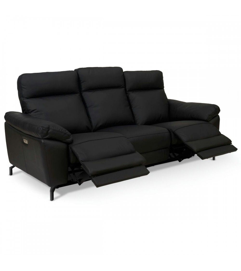 Selesta 3-Sitzer Sofa – mit Elektrische Relaxfunktion, USB - Echtleder Schwarz