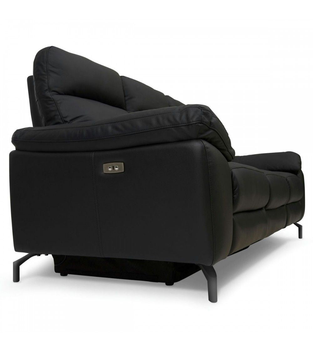 Selesta 3-Sitzer Sofa – mit Elektrische Relaxfunktion, USB - Echtleder Schwarz
