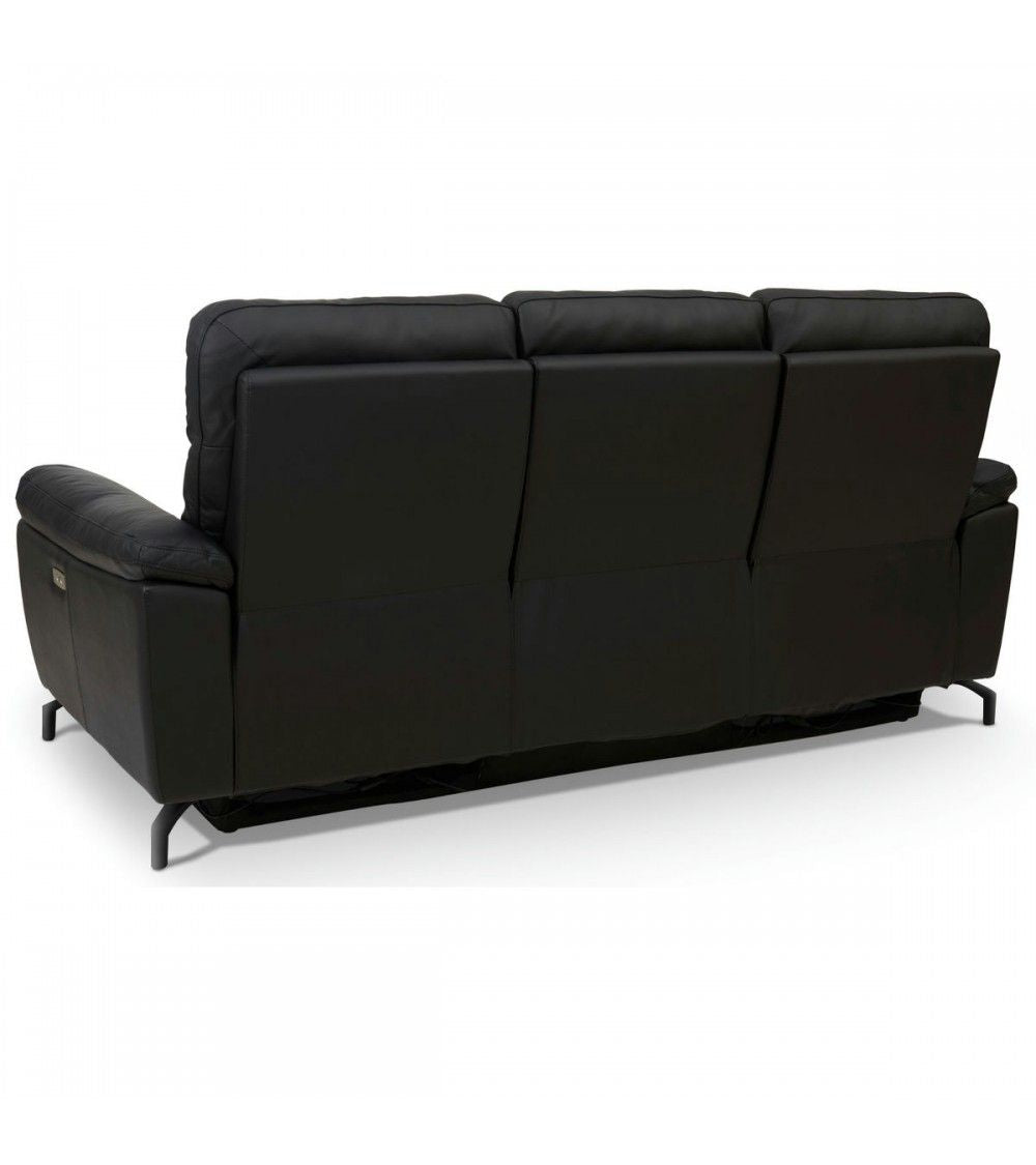 Selesta 3-Sitzer Sofa – mit Elektrische Relaxfunktion, USB - Echtleder Schwarz