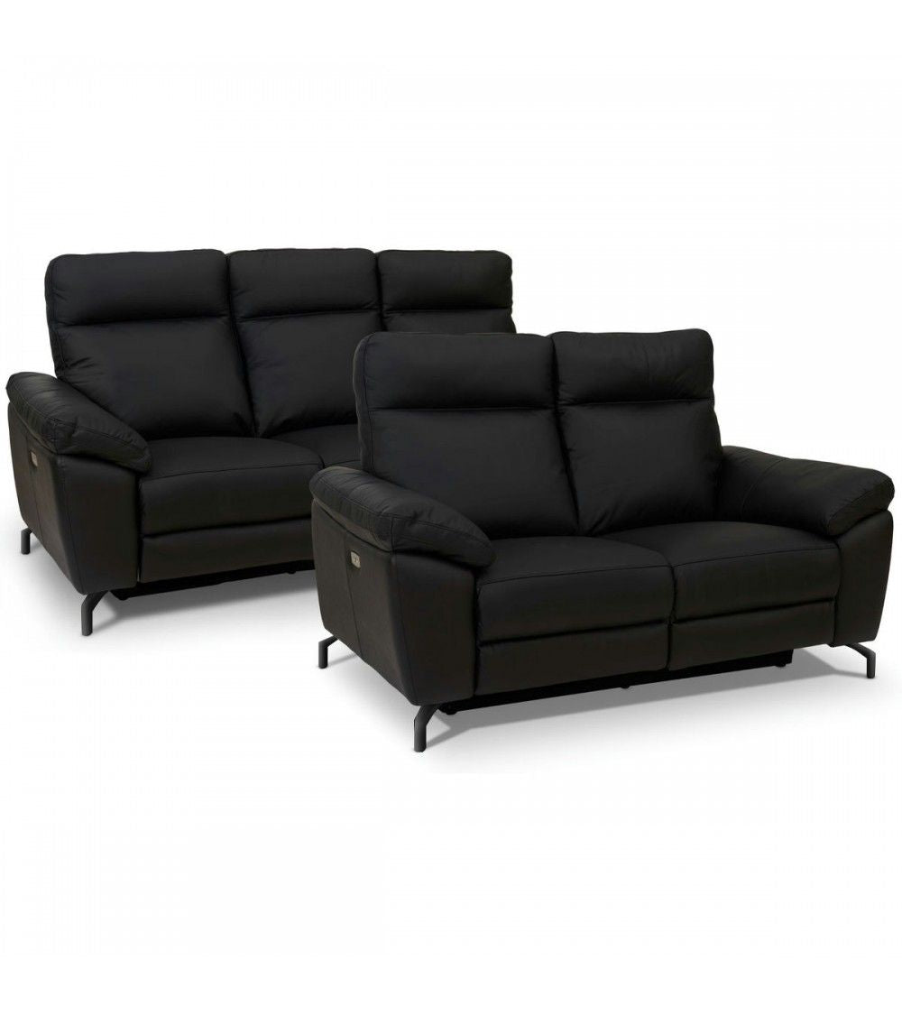 Selesta 3-Sitzer Sofa – mit Elektrische Relaxfunktion, USB - Echtleder Schwarz