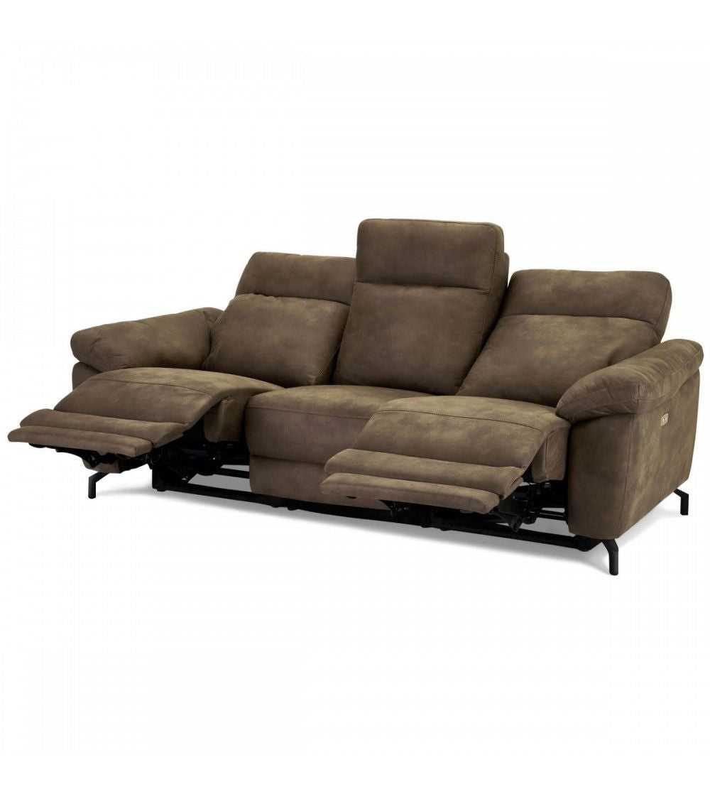 Selesta 3-Sitzer Sofa – mit Elektrische Relaxfunktion, USB - Stoffbezug Taupe Grau