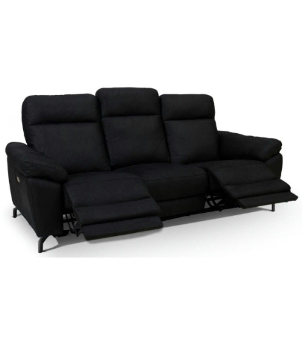 Selesta 3-Sitzer Sofa – mit Elektrische Relaxfunktion, USB - Stoffbezug Schwarz
