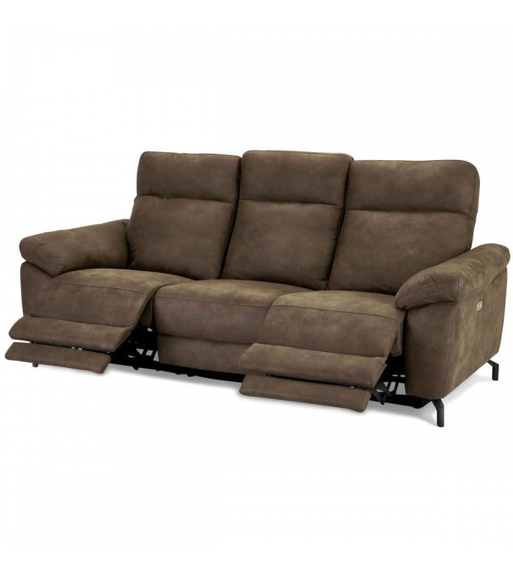 Selesta 3-Sitzer Sofa – mit Elektrische Relaxfunktion, USB - Stoffbezug Taupe Grau