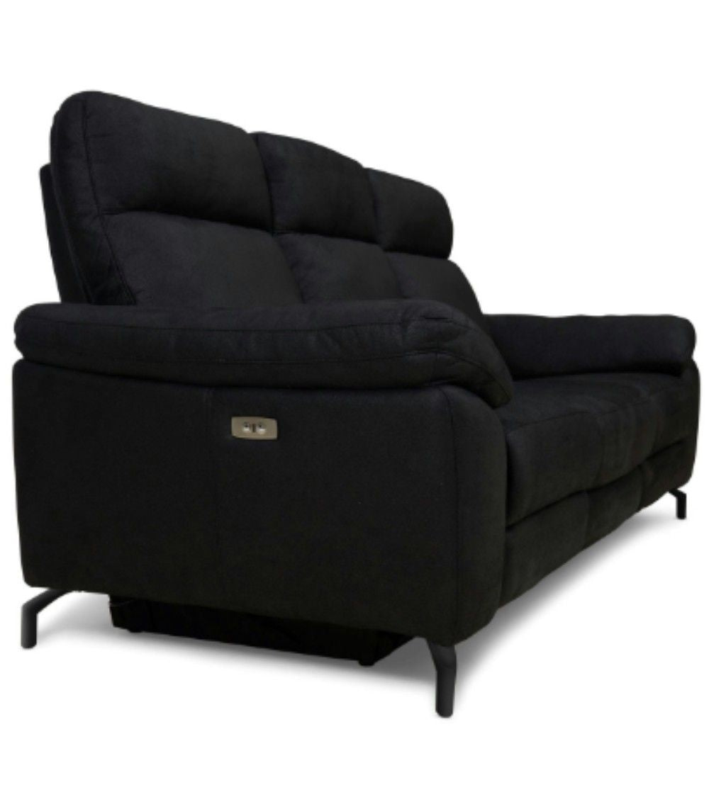 Selesta 3-Sitzer Sofa – mit Elektrische Relaxfunktion, USB - Stoffbezug Schwarz