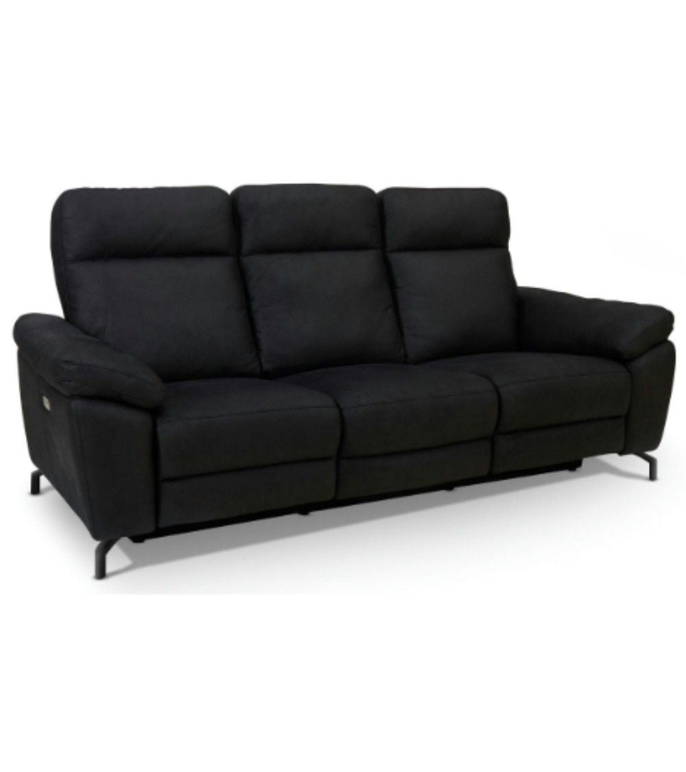 Selesta 3-Sitzer Sofa – mit Elektrische Relaxfunktion, USB - Stoffbezug Schwarz