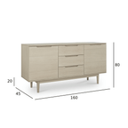 Maße Sideboard Kerteminde 160 cm Eiche bianco: 160 x 45 x 80 cm (B x T x H)