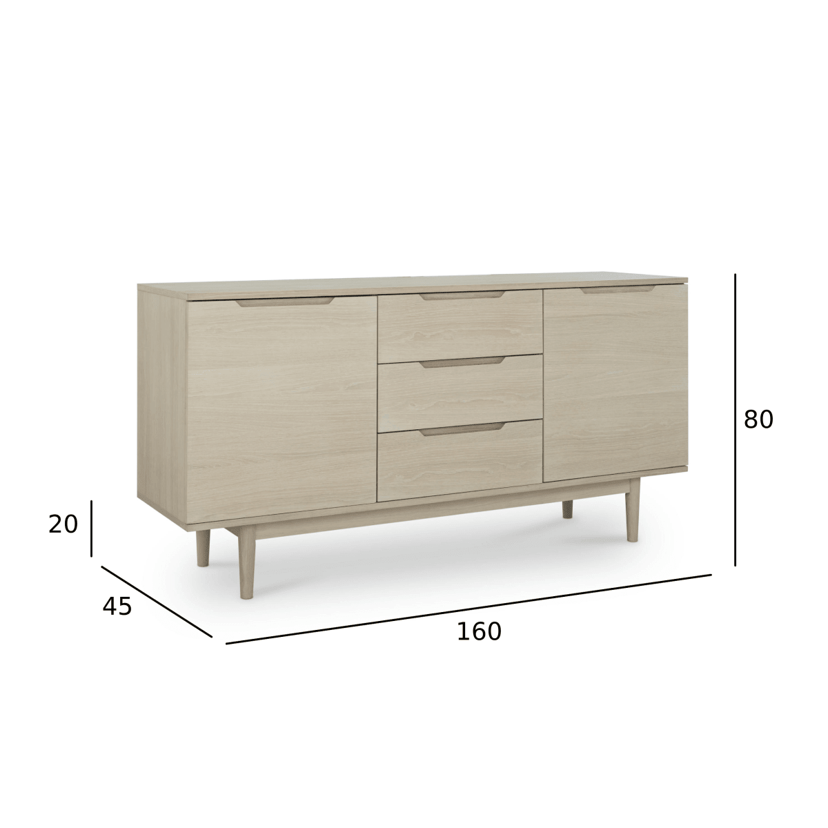Sideboard mit 2 Türen - 160 cm breit - Eiche bianco - FURNHOUSE