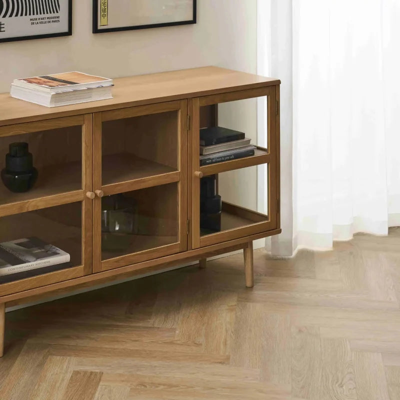 Sideboard Svendborg 137 cm, Echtholzfurnier Wildeiche mit 3 Glastüren