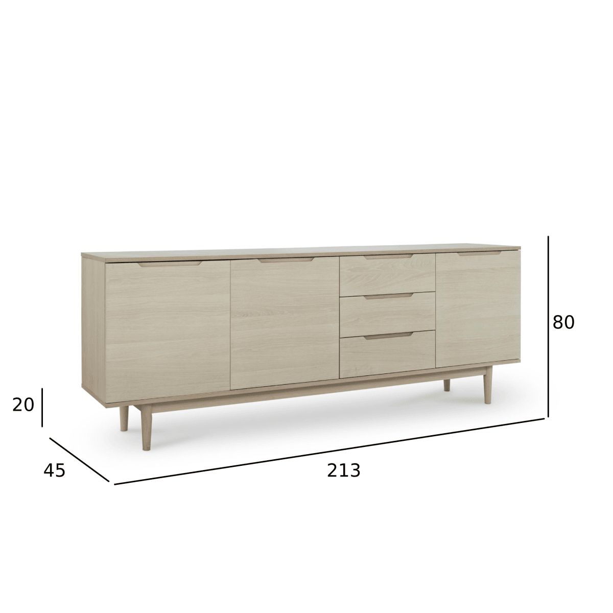 Sideboard mit 3 Türen - 213 cm breit - Eiche bianco - FURNHOUSE