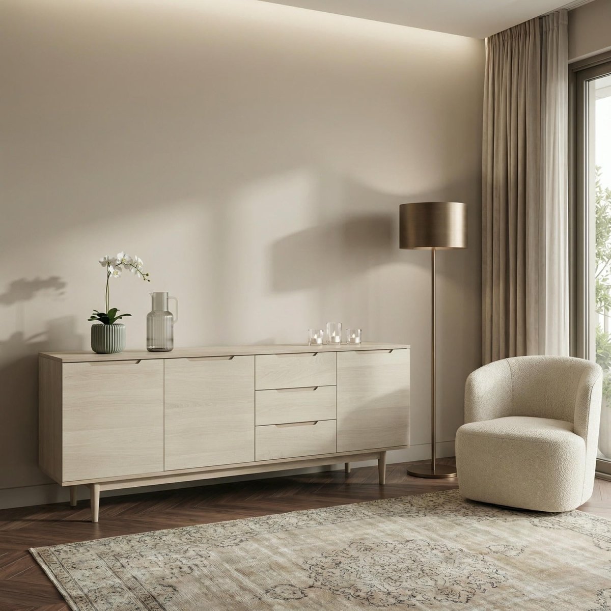 Sideboard mit 3 Türen - 213 cm breit - Eiche bianco - FURNHOUSE