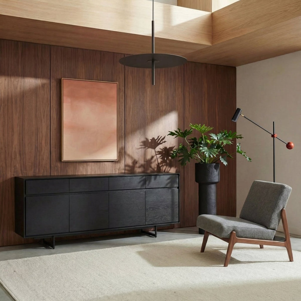 Sideboard mit 4 Türen - 205 cm breit - Schwarz - FURNHOUSE