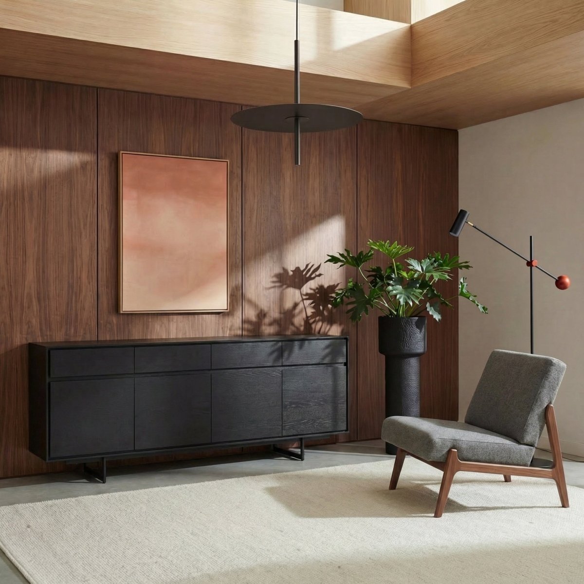 Sideboard mit 4 Türen - 205 cm breit - Schwarz - FURNHOUSE