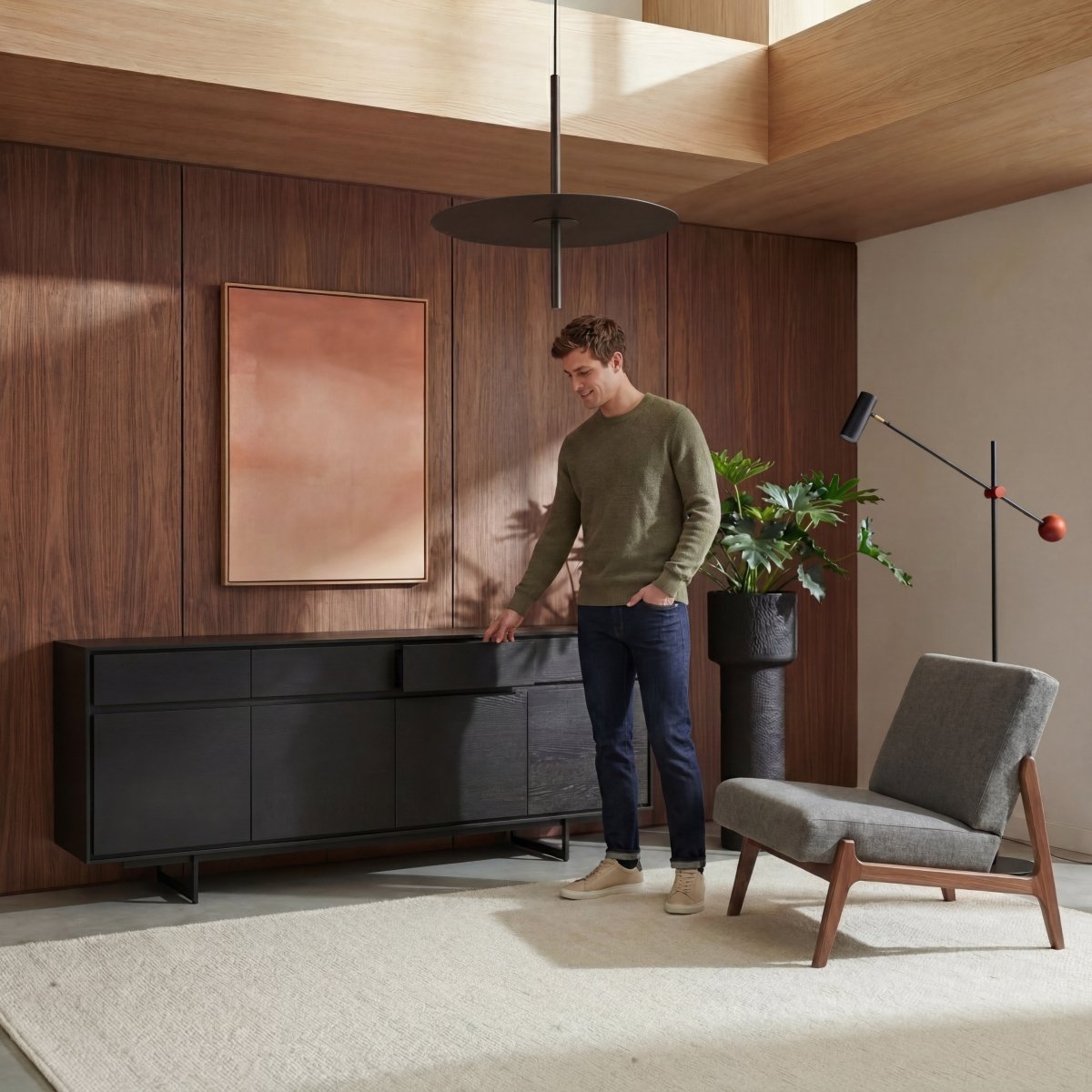 Sideboard mit 4 Türen - 205 cm breit - Schwarz - FURNHOUSE