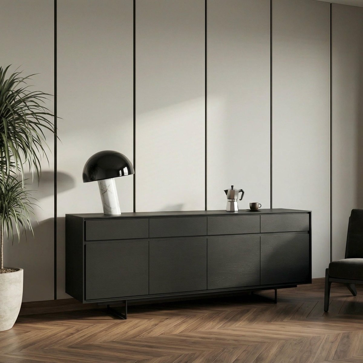 Sideboard mit 4 Türen - 205 cm breit - Schwarz - FURNHOUSE