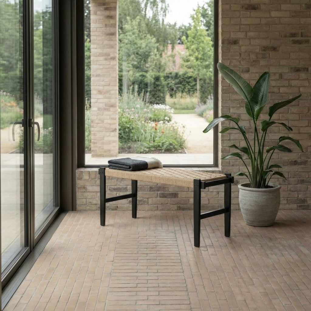 Sitzbank Nobel mit Geflechtsitz - Schwarz/Beige - FURNHOUSE