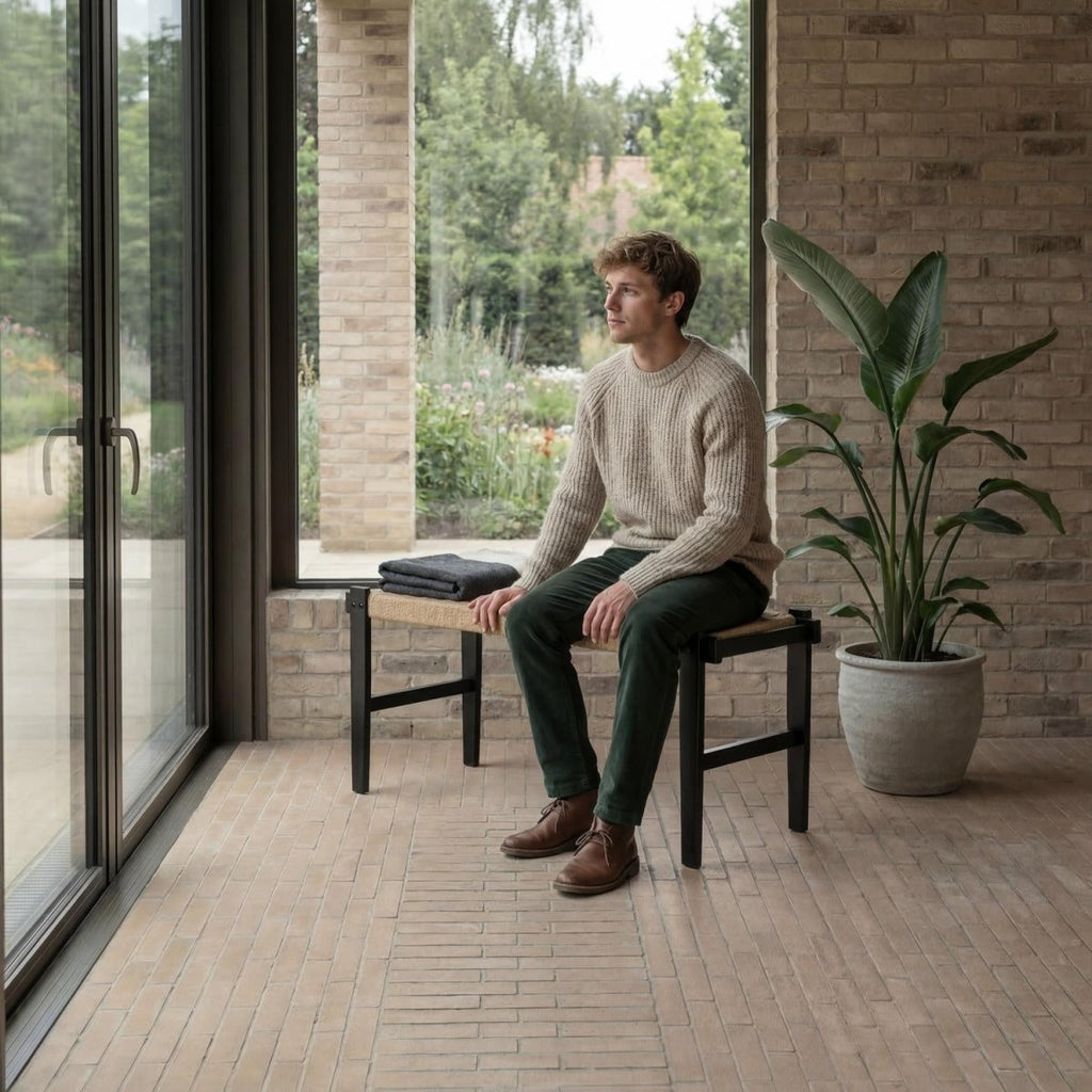 Sitzbank Nobel mit Geflechtsitz - Schwarz/Beige - FURNHOUSE
