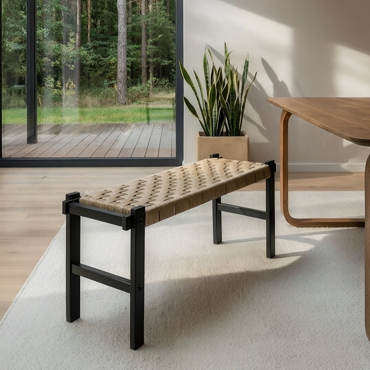 Sitzbank Nobel mit Geflechtsitz - Schwarz/Beige - FURNHOUSE