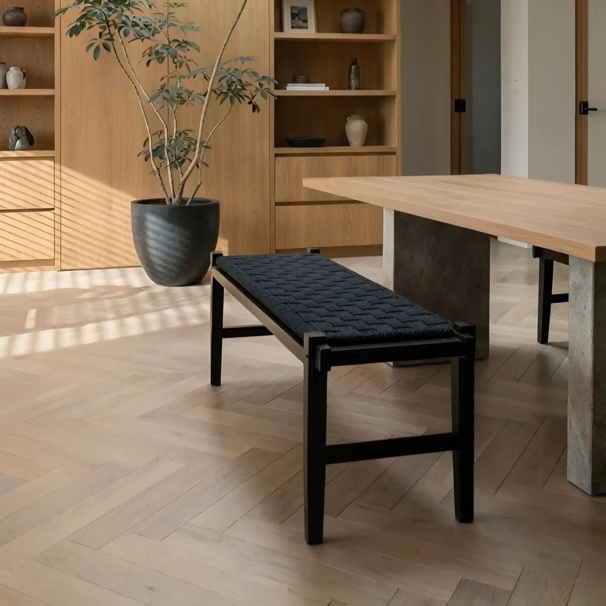 Sitzbank Nobel mit Geflechtsitz - Schwarz/Schwarz - FURNHOUSE