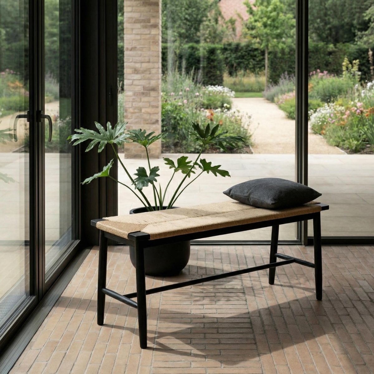 Sitzbank Prime mit Geflechtsitz - Schwarz/Beige - FURNHOUSE