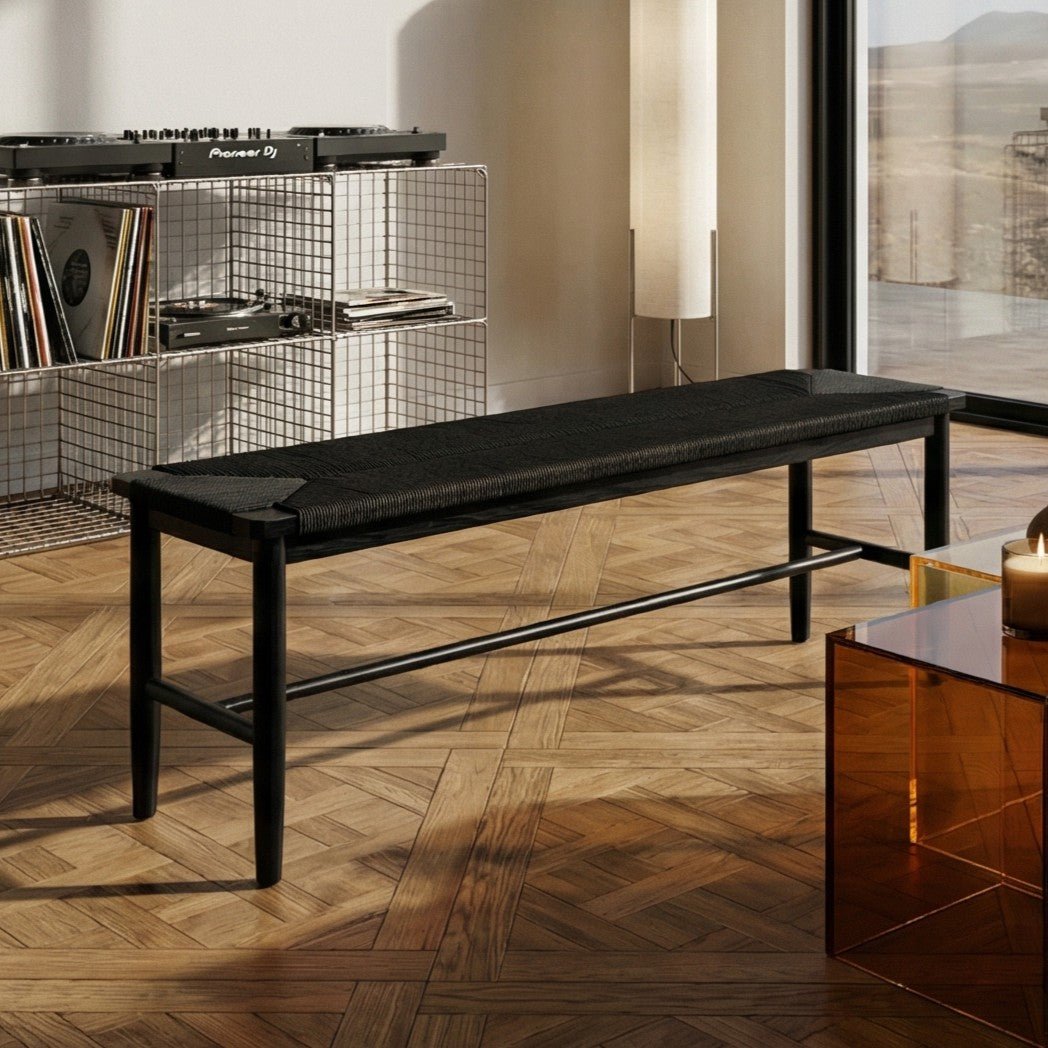 Sitzbank Prime mit Geflechtsitz - Schwarz/Schwarz - FURNHOUSE