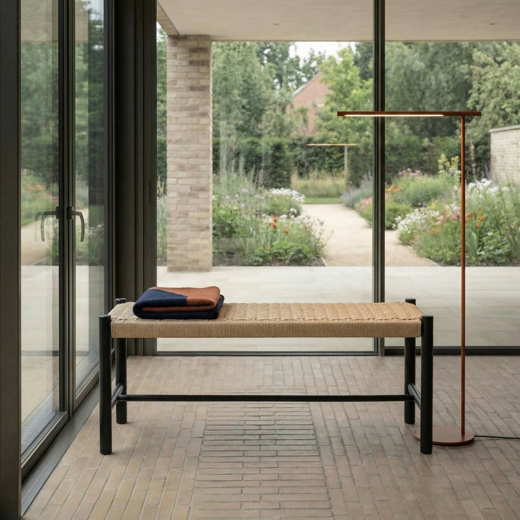 Sitzbank Shine mit Geflechtsitz - Schwarz/Beige - FURNHOUSE