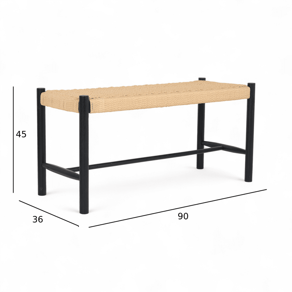 Sitzbank Shine mit Geflechtsitz - Schwarz/Beige - FURNHOUSE