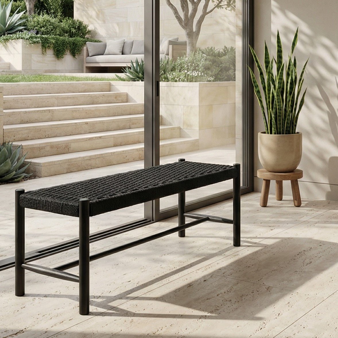 Sitzbank Shine mit Geflechtsitz - Schwarz/Schwarz - FURNHOUSE