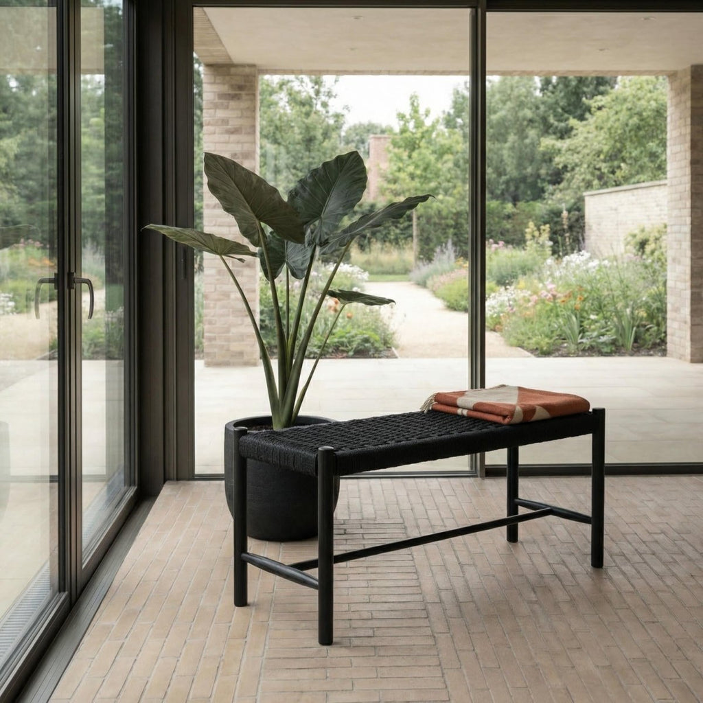 Sitzbank Shine mit Geflechtsitz - Schwarz/Schwarz - FURNHOUSE