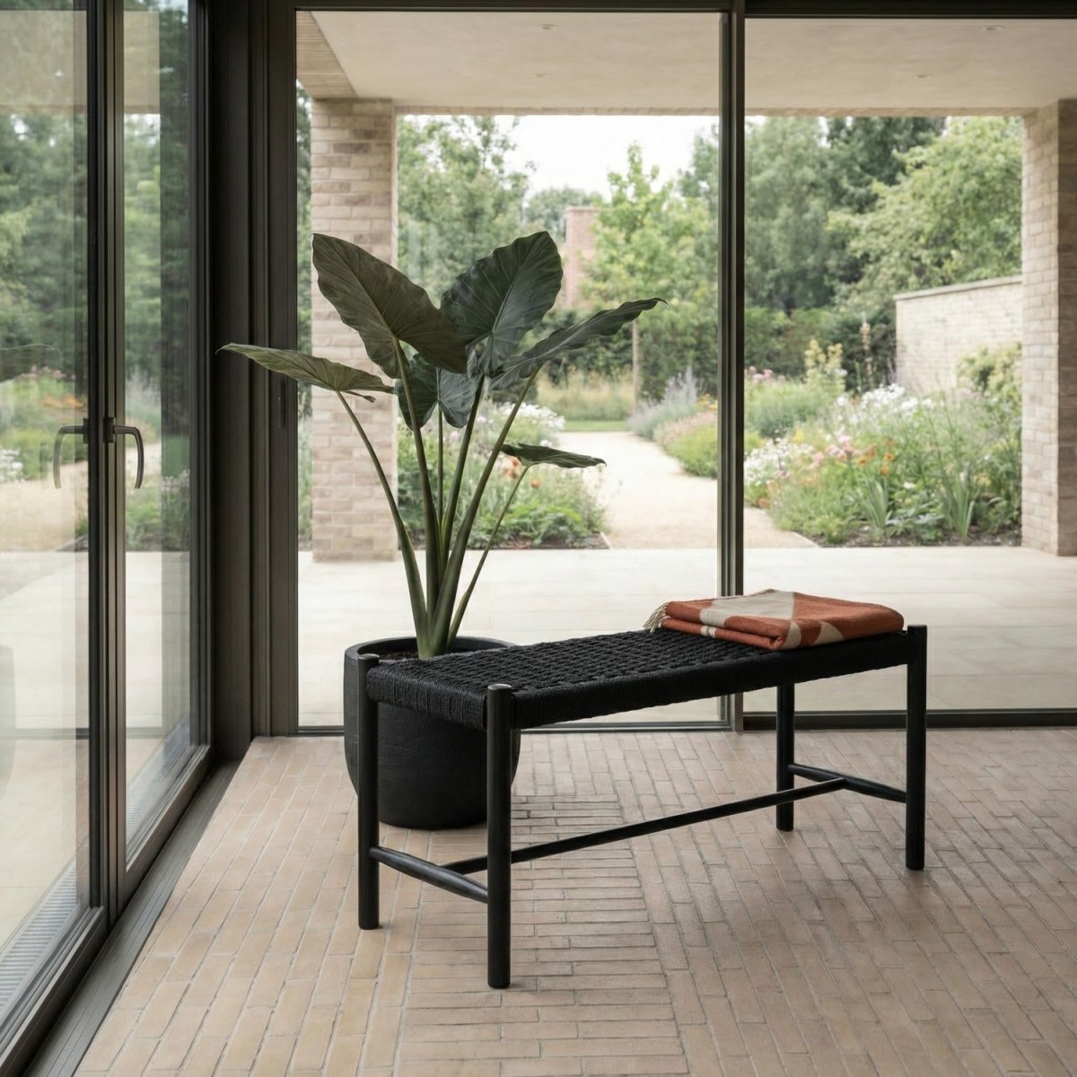 Sitzbank Shine mit Geflechtsitz - Schwarz/Schwarz - FURNHOUSE