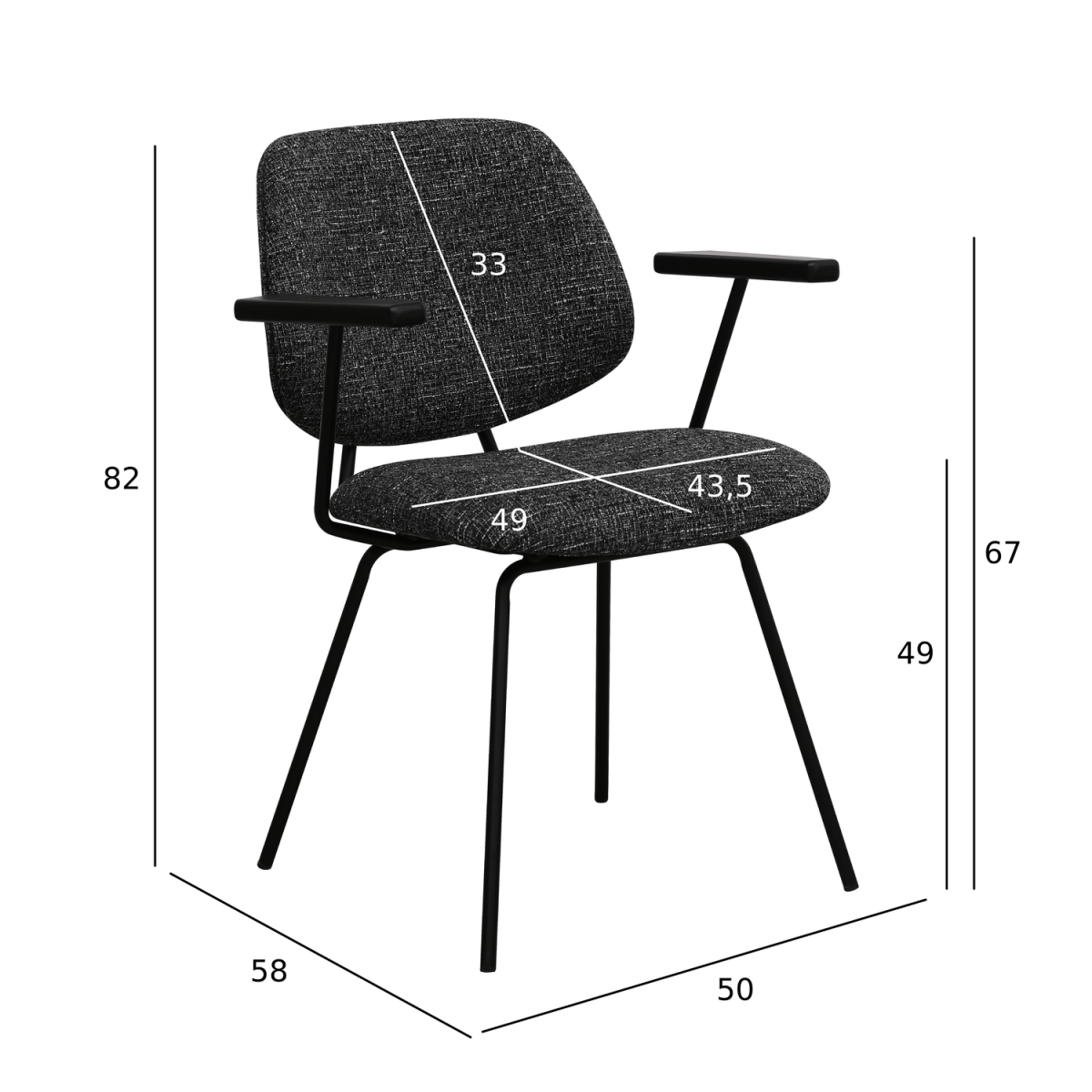 Sofia Esszimmerstühle mit Armlehne 2er Set - Bouclé-Stoff Schwarz - FURNHOUSE