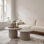 Couchtisch 2er Set Easy ø60/80 cm - Marmoroptik und Lamellenoptik Grau - FURNHOUSE