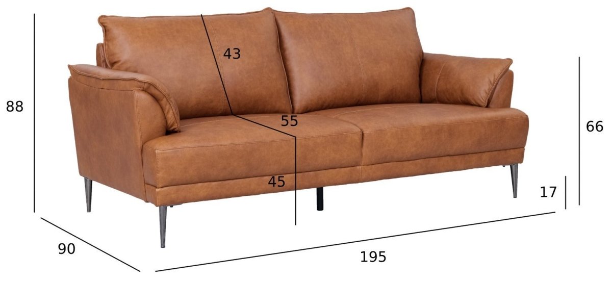 Soul 3-Sitzer Ledersofa - Echtleder Cognac Braun - FURNHOUSE