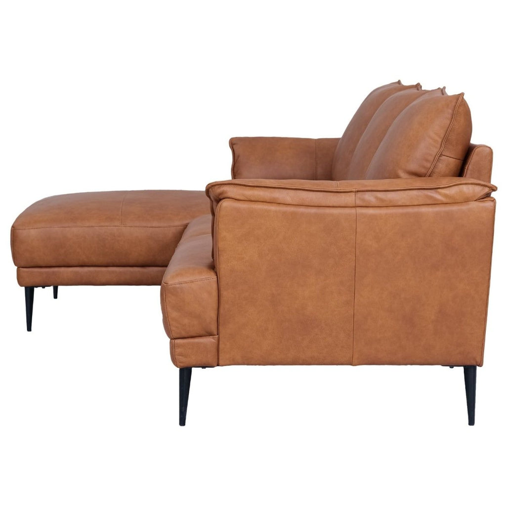 Soul L-Form Ledersofa mit Ottomane Links - Echtleder Cognac Braun - FURNHOUSE