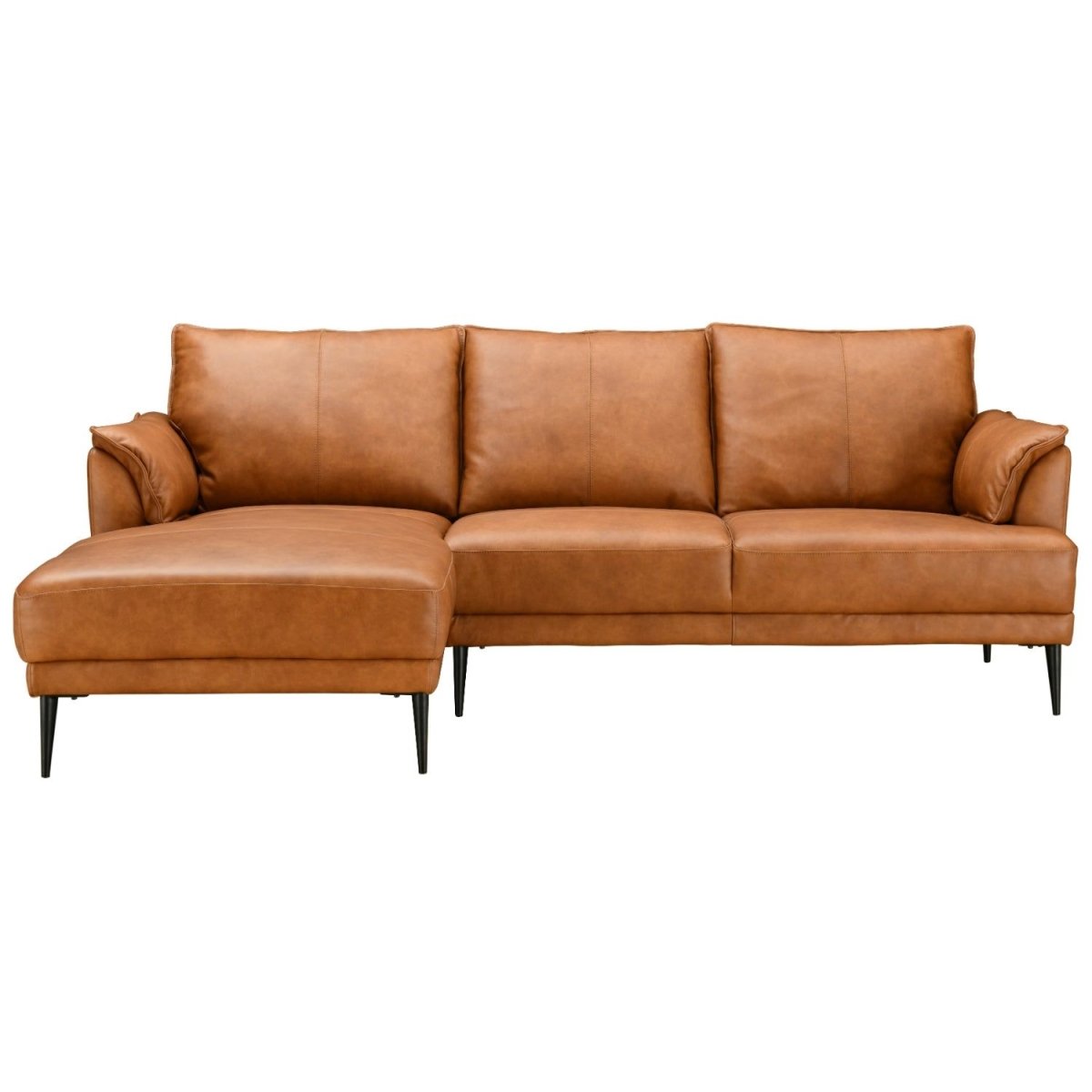 Soul L-Form Ledersofa mit Ottomane Links - Echtleder Cognac Braun - FURNHOUSE
